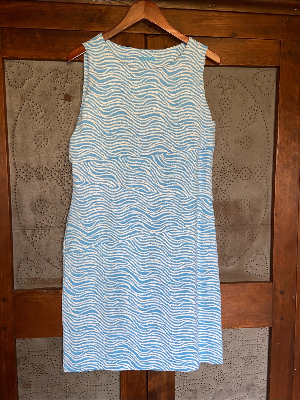 J McLaughlin Wave Tiered Dress Sleeveless White Blue Size L